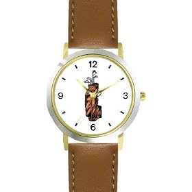 Golf Bag with Clubs - Golf Theme - WATCHBUDDY® DELUXE TWO-TONE THEME WATCH - Arabic Numbers - Brown Leather Strap-Children's Size-Small ( Boy's Size & Girl's Size )