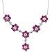 Flower Design Round Shape Created Ruby & White CZ Pendant Necklace in Sterling Silver