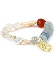 Lena Skadegard "Galatea" Vintage Protective Lakshmi Pearl Aqua Mix Stretch Bracelet