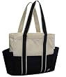 100% Cotton Canvas Shoulder Tote w/ Multiple Pockets, Black, IMPROVED!