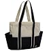 100% Cotton Canvas Shoulder Tote w/ Multiple Pockets, Black, IMPROVED!