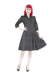 Belted Vintage Elbow Length Sleeves Cotton/Elastane Polka Dot Print  Dress