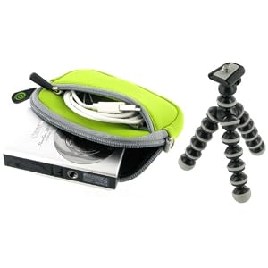 Neoprene Sleeve Case (Neon Green) and Premium Tripod for Nikon Coolpix S8000 14 MP Digital Camera Silver