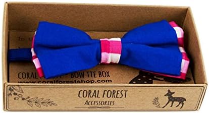 Coral Forest Kids Toddler Boys Bow Tie in Various Pattern and Print, Solid Blue and Pink Gingham