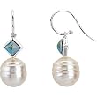 14K White Gold Paspaley South Sea Cultured Fine Circle Pearl and London Blue Topaz Earrings - 11.00mm