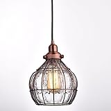 YOBO Lighting Vintage Cracked Glass & Rustic Wire Ceiling Pendant Light, Red Antique Copper