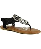 Bamboo Mason-07 T-Strap Jewled Gladiator Sandal BLACK