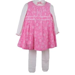 B T Kids Girls Jumper Dress Pink Floral Print with Tights