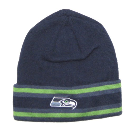 Seattle Seahawks NFL Reebok Green Striped Cuff Knit Beanie Hat