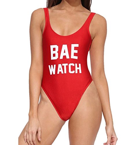 Womens Letter Print One-piece Swimsuit Backless Jumpsuit Red