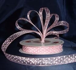 Organza Polka Dot Ribbon -3/8"- Pink/White Dots - 25 Yards (75 Ft)