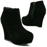 New Womens Suede Style Wedge Platform Shoe Boots Sz 3-8