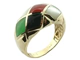 Multi-Colored Jade and Mother Of Pearl Diamond Back Ring, 14k Gold