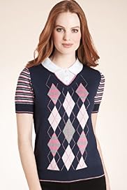 Pure Cotton Argyle V-Neck Golf Knitted Top