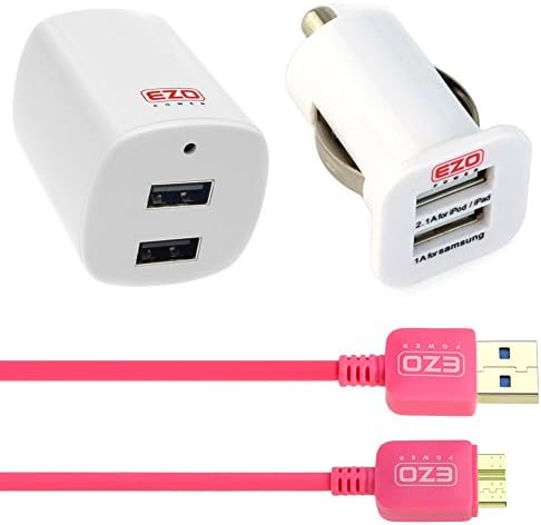 EZOPower 6Ft Hot Pink Micro USB 3.0 Cable w/ 3.1A AC Wall & Car Charger for Samsung Galaxy S5, Galaxy Note 3 (15 W/ 3.1 Amp)