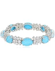 White Bronze Stabilized Turquoise with Created White Sapphire Bangle Bracelet, 7.25"