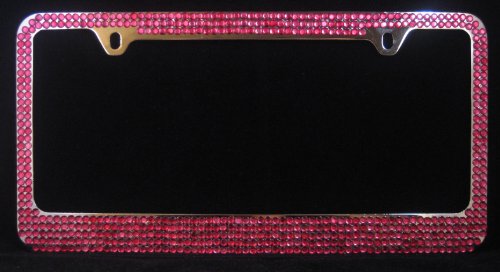 BLING HOT PINK RHINESTONE LICENSE PLATE FRAME W CAPS