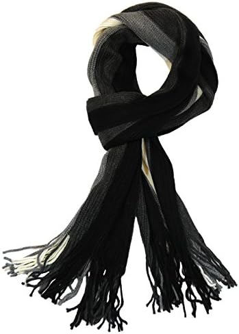 Men's 100% Fine Acrylic Striped Knit Long Stylish Scarf, Black Grey White