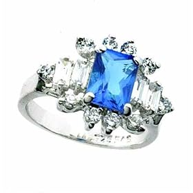Estate Blue Topaz & Simulated Diamond Silver Ring S7
