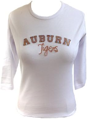 NCAA Auburn Tigers Women's 3/4 Sleeve Scoop Neck Knit Pullover T-Shirt with Auburn Tigers Word, White, Large