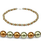 Genuine Swarovski Crystal Two Tone Pearl Necklace- Copper/Green (8mm)
