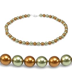 Genuine Swarovski Crystal Two Tone Pearl Necklace- Copper/Green (8mm)