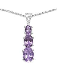 2.50 Carat Genuine Amethyst Sterling Silver Pendant Necklace. 18"