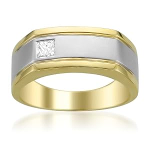 14k Two-Tone Gold Princess-cut Diamond Men's Wedding Band Ring (1/5 cttw, H-I, I1-I2)