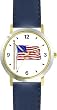 US Flag Waving American Theme - WATCHBUDDY&reg; DELUXE TWO-TONE THEME WATCH - Arabic Numbers - Blue Leather Strap-Women's Size-Small