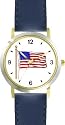 US Flag Waving American Theme - WATCHBUDDY&reg; DELUXE TWO-TONE THEME WATCH - Arabic Numbers - Blue Leather Strap-Women's Size-Small