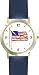 US Flag Waving American Theme - WATCHBUDDY&reg; DELUXE TWO-TONE THEME WATCH - Arabic Numbers - Blue Leather Strap-Women's Size-Small