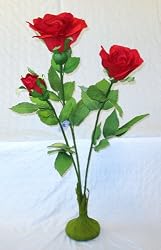 Artificial Large Red Rose with Leaves Wedding Table Centerpiece