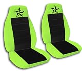 1991 Ford Mustang GT seat covers. One front set of seat covers. Lime green and black seat covers with a black star.