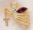 Pack of 8 Gold Plated February Birthstone Angel With Cross Pins