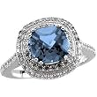 14K White Gold London Blue Topaz and Diamond Ring