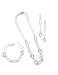 Italian.925 Sterling Silver Rosegold Layered Textured 2.5 Earring Bracelet and 16" Necklace Set