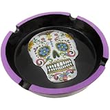 Day Of The Dead Head Decorative Skull Polyresin Ashtray - Purple