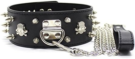 Fetish neck collar sex with Rivet Chain Leash Couples BDSM Bondage Restraint 203