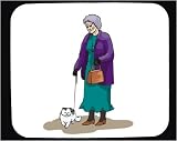 Decorated Mouse Pad with human, body, stroll, female, individuals, individual, persons, cat, leash, lead, old, humans, people, woman, cats, person, feline