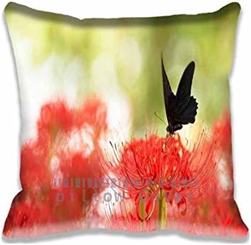 Best Design Black Swallowtail Butterfly and Red Spider Lily Decorative Pillow Covers Set , Animals Pillow Cases for Bedding Office Car Insects Decoration Pillows Case Art