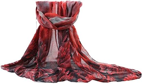 Autumn and Winter Scarf Women Fashion Long Echarpe Leaves Printed Scarves Ladies Stoles Warm Shawls Hijab (Black red)