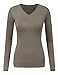 Doublju Women Long Sleeve V neck Slim Simple Basic T-shirt