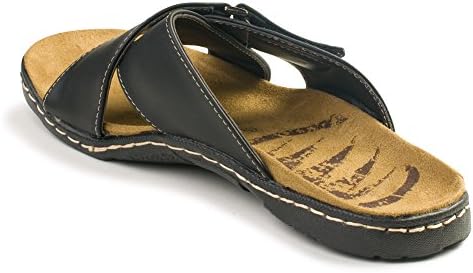 SANDALIQUE Mens "Buckle" Crossover Strap Slide Sandal With Classy Stiching Plus A FREE "SHOP USA" Brand Satin Eye Mask (12, Black)