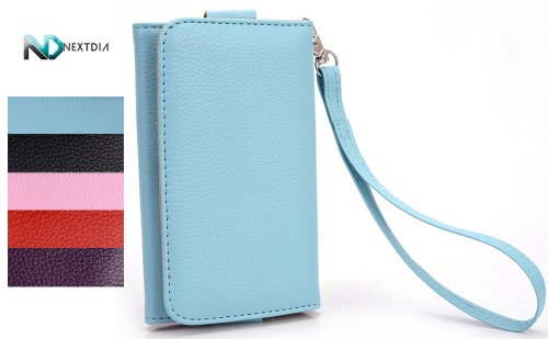Motorola RAZR i XT890 Smartphone Wristlet [Light Blue] Simple Universal Bifold for Women + NextDia Cable Strap