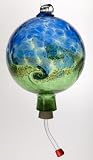 Kitras Art Glass - Van Glow Hand Blown Glass Hummingbird Feeder - Blue & Green - Hanging