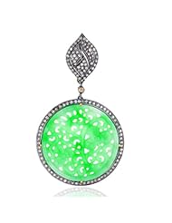 Diamond Pave 18k Gold Round Jade Carved Pendant Silver Handcrafted Jewelry