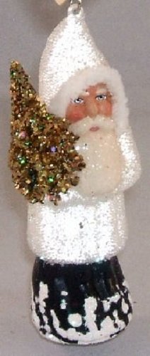 White Beaded Ino Schaller German Paper Mache Santa Ornament White Beaded Ino Schaller German Paper Mache Santa Ornament