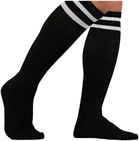SpankY Men's Athletic Performance Cushion Over-the-Calf Socks Double Striped Black
