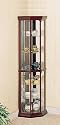 "item Cherry finish wood curio cabinet with glass shelves, mirrored back and glass doors"