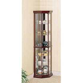 Cherry Finish Solid Wood Glass Corner China Curio Cabinet by visiondecor Furniture